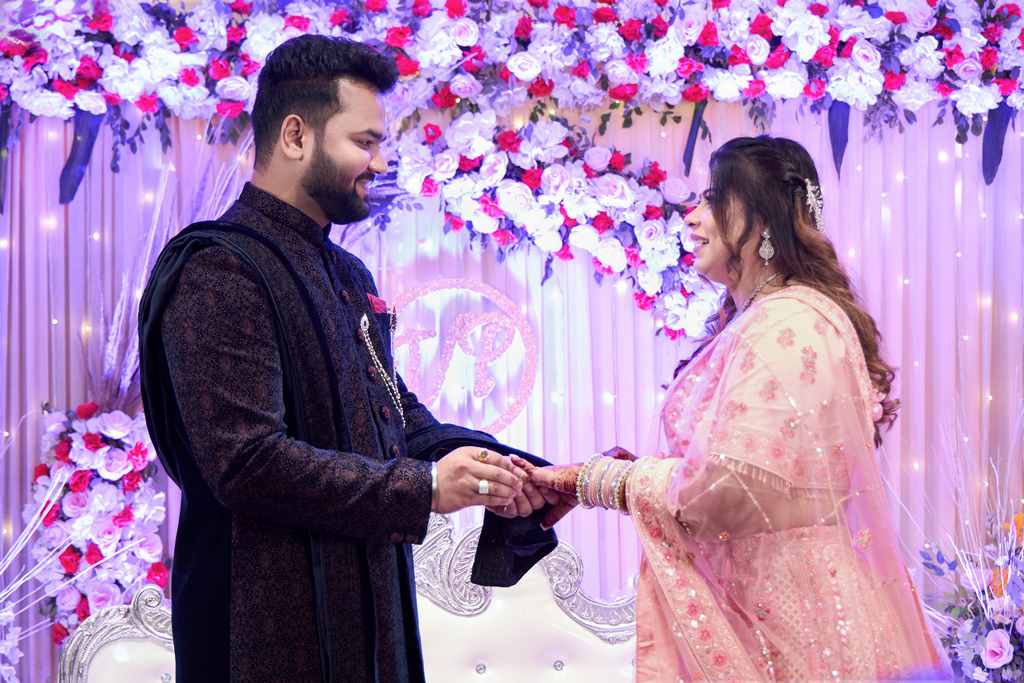 Engagement ceremony stage decoration photography in Varanasi by The WeddingShoot